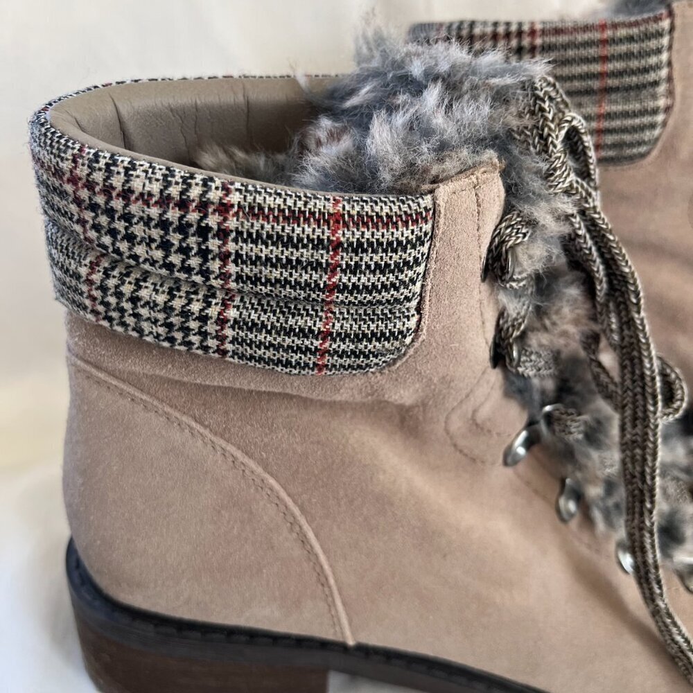 Sam Edelman Darrah Suede Biege Wool Blend Faux Fur Ankle Boot | Size 8 - Picture 4 of 11